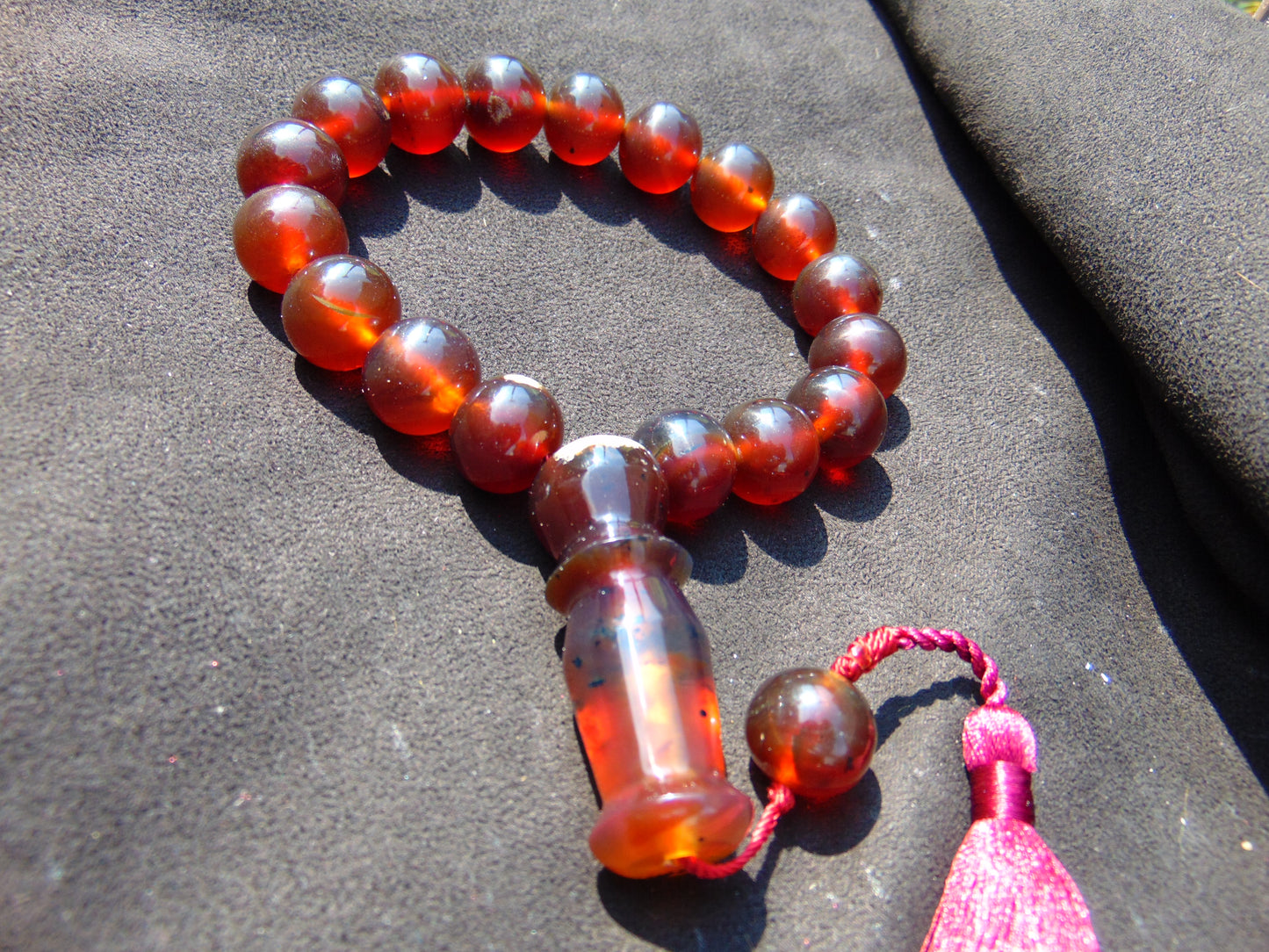 55 gr Hand Tasbih 17 Beads 18 mm Indonesian Crystal Red Amber for Healing BT7