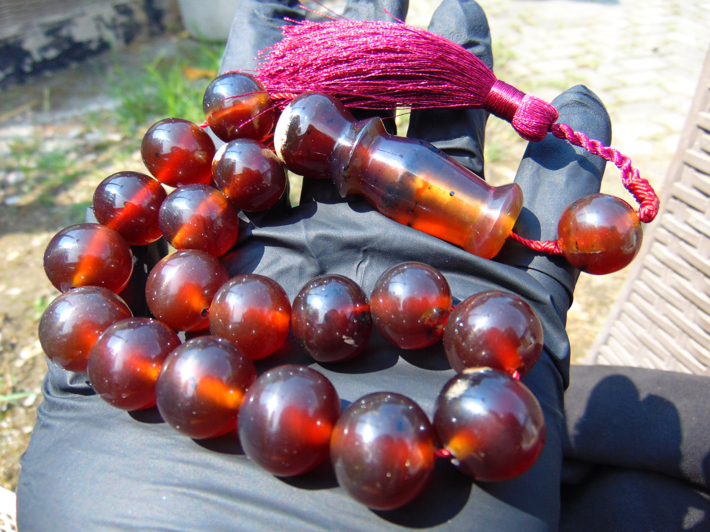 55 gr Hand Tasbih 17 Beads 18 mm Indonesian Crystal Red Amber for Healing BT7