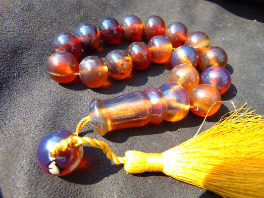53 gr Hand Tasbih 17 Beads 18 mm Indonesian Yellow Blue Amber for Healing BT9