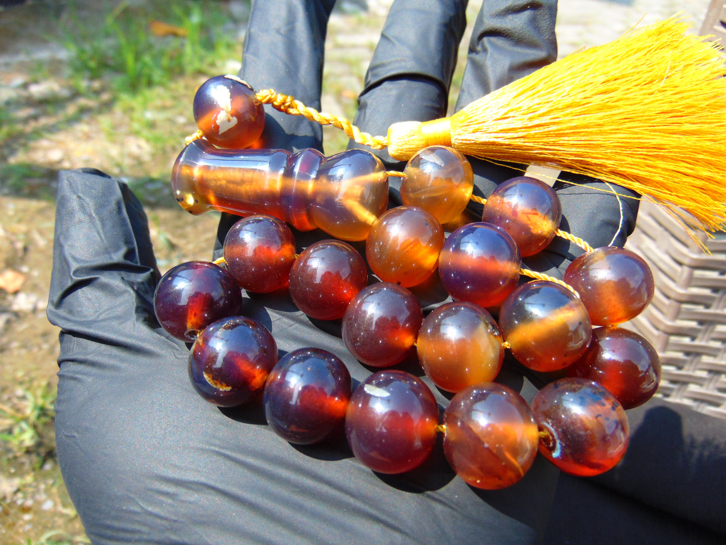 53 gr Hand Tasbih 17 Beads 18 mm Indonesian Yellow Blue Amber for Healing BT9