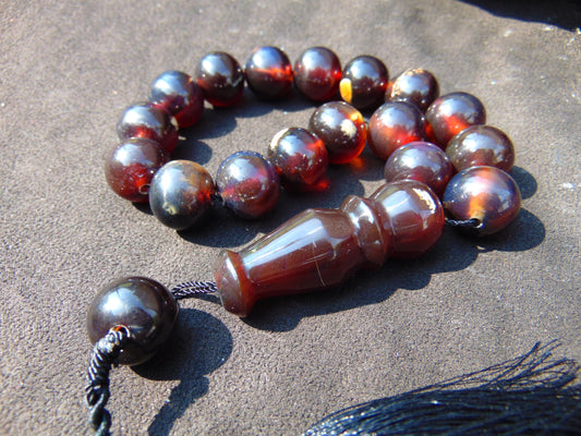 53 gr Hand Tasbih 17 Beads 18 mm Indonesian Dark Red Amber for Healing BT5