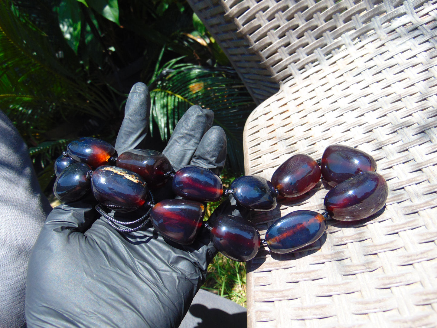 150 gr 13 beads Big Necklace Indonesian blue Amber for Healing FRN15
