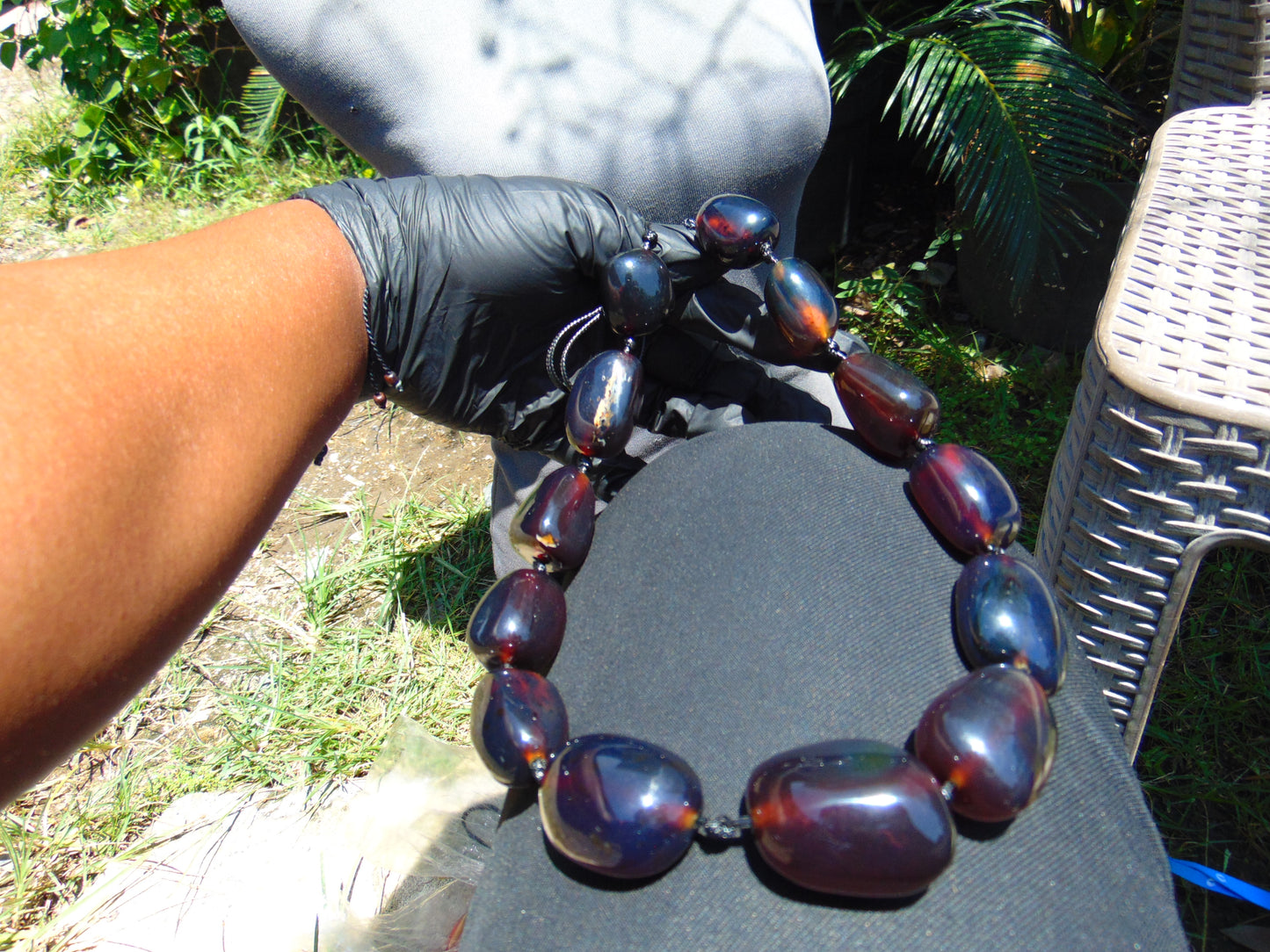 150 gr 13 beads Big Necklace Indonesian blue Amber for Healing FRN15