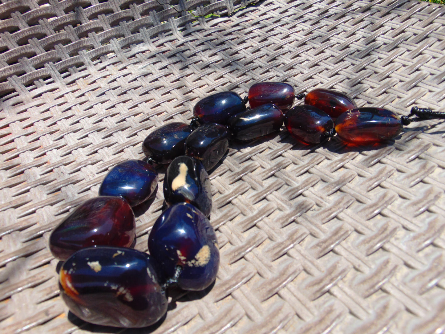 174 gr 13 beads Big Necklace Indonesian blue Amber for Healing FRN12