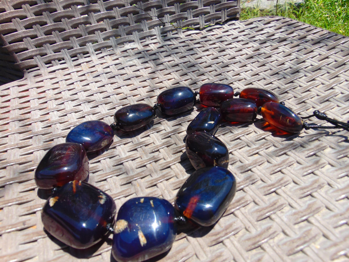 174 gr 13 beads Big Necklace Indonesian blue Amber for Healing FRN12