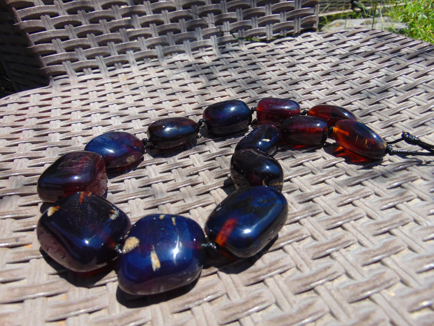 174 gr 13 beads Big Necklace Indonesian blue Amber for Healing FRN12