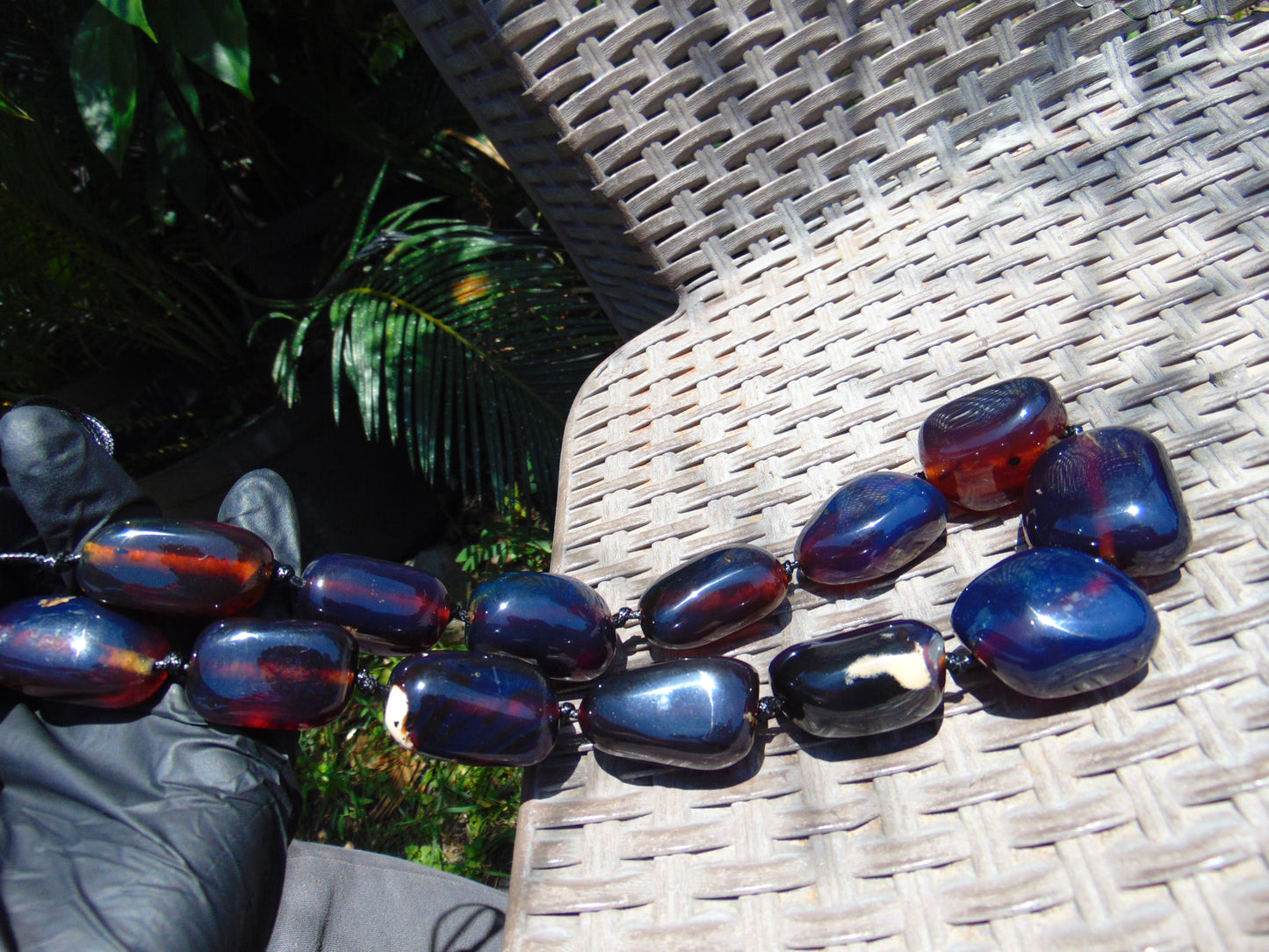 174 gr 13 beads Big Necklace Indonesian blue Amber for Healing FRN12