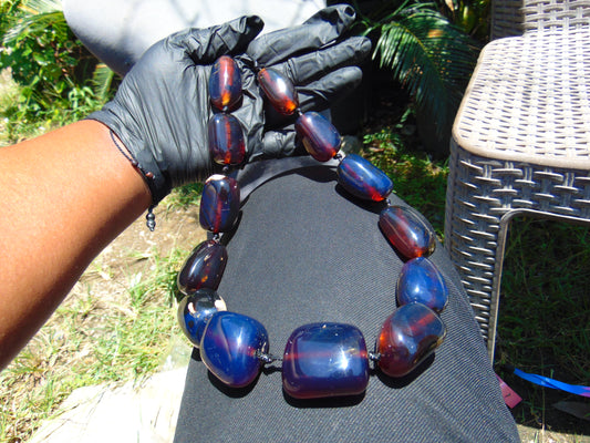 174 gr 13 beads Big Necklace Indonesian blue Amber for Healing FRN12