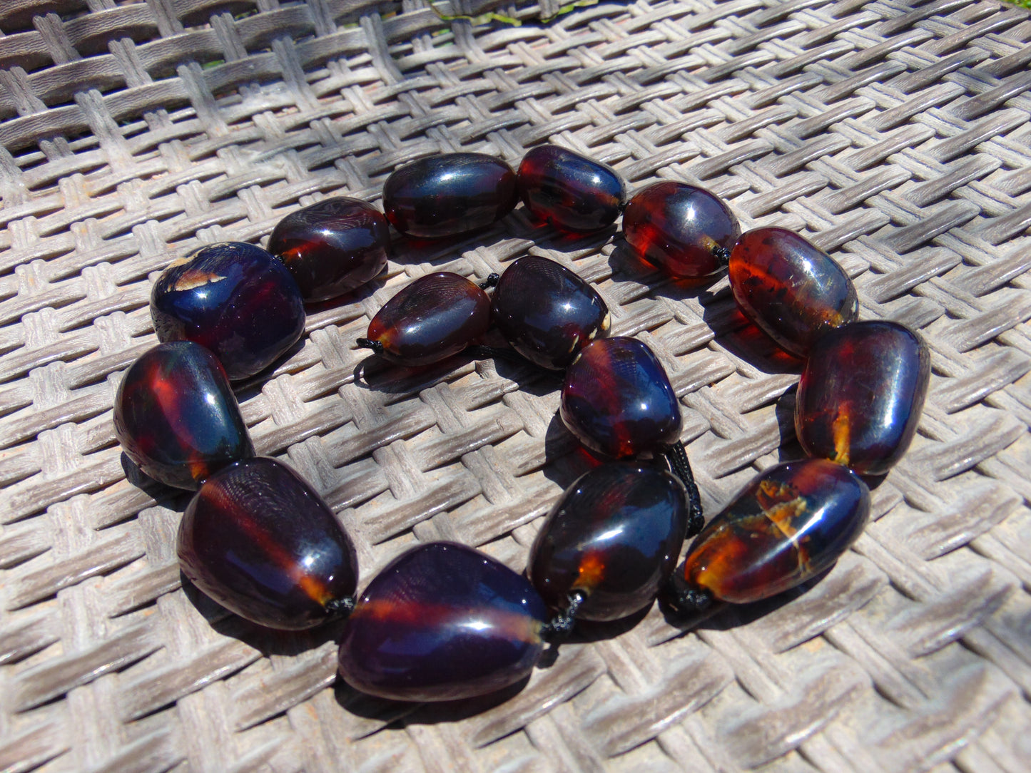 137 gr 15 beads Big Necklace Indonesian blue Amber for Healing FRN10