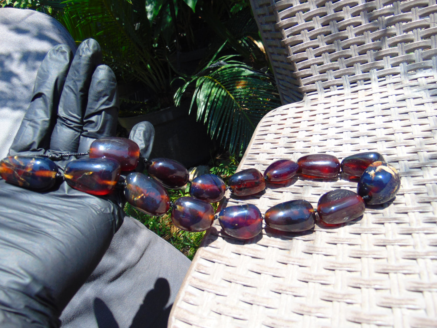 137 gr 15 beads Big Necklace Indonesian blue Amber for Healing FRN10