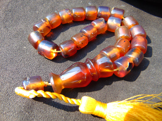 41 gr Komboloi Rosary 22 Beads 12x13 mm Indonesian Red Yellow Bluish Amber for Healing TU16
