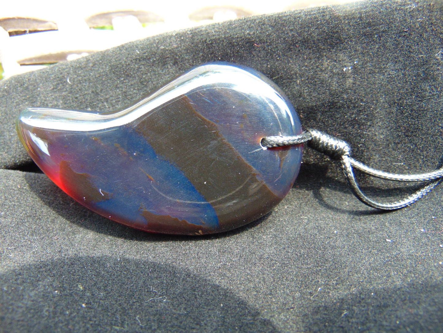 Natural Indonesian Blue Amber Pendant Magatama, 30 gram Amber Comma Pendant,Unique Statement Gift for Men Women 26A10