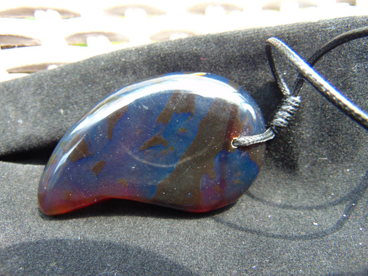 Natural Indonesian Blue Amber Pendant Magatama, 30 gram Amber Comma Pendant,Unique Statement Gift for Men Women 26A10