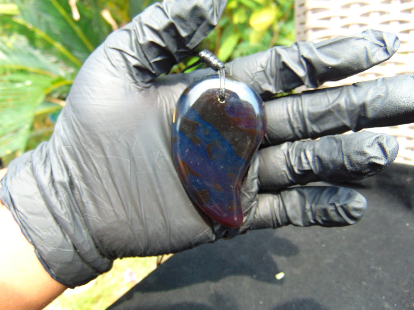 Natural Indonesian Blue Amber Pendant Magatama, 30 gram Amber Comma Pendant,Unique Statement Gift for Men Women 26A10