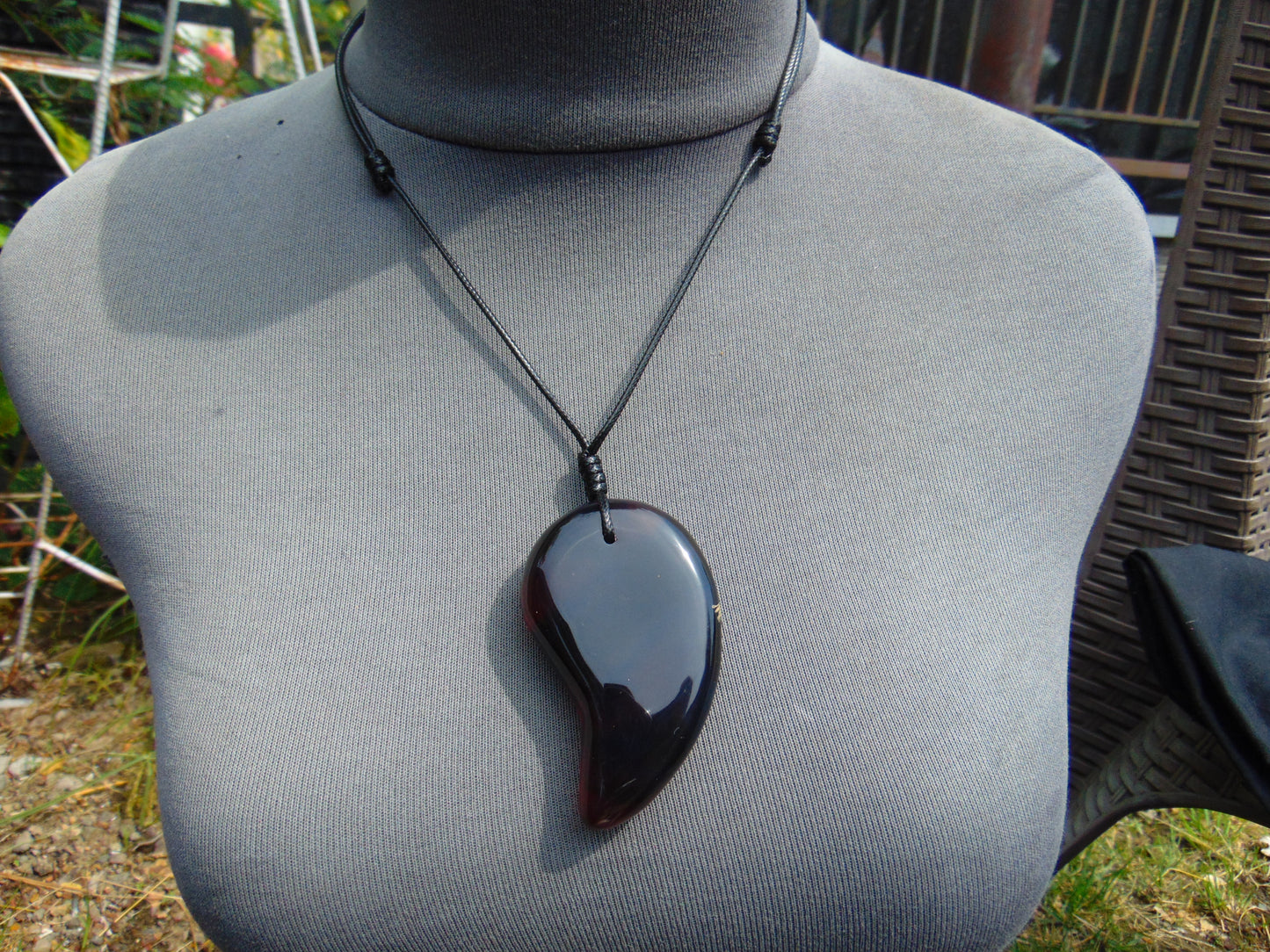 Natural Indonesian Blue Amber Pendant Magatama, 30 gram Amber Comma Pendant,Unique Statement Gift for Men Women 26A10