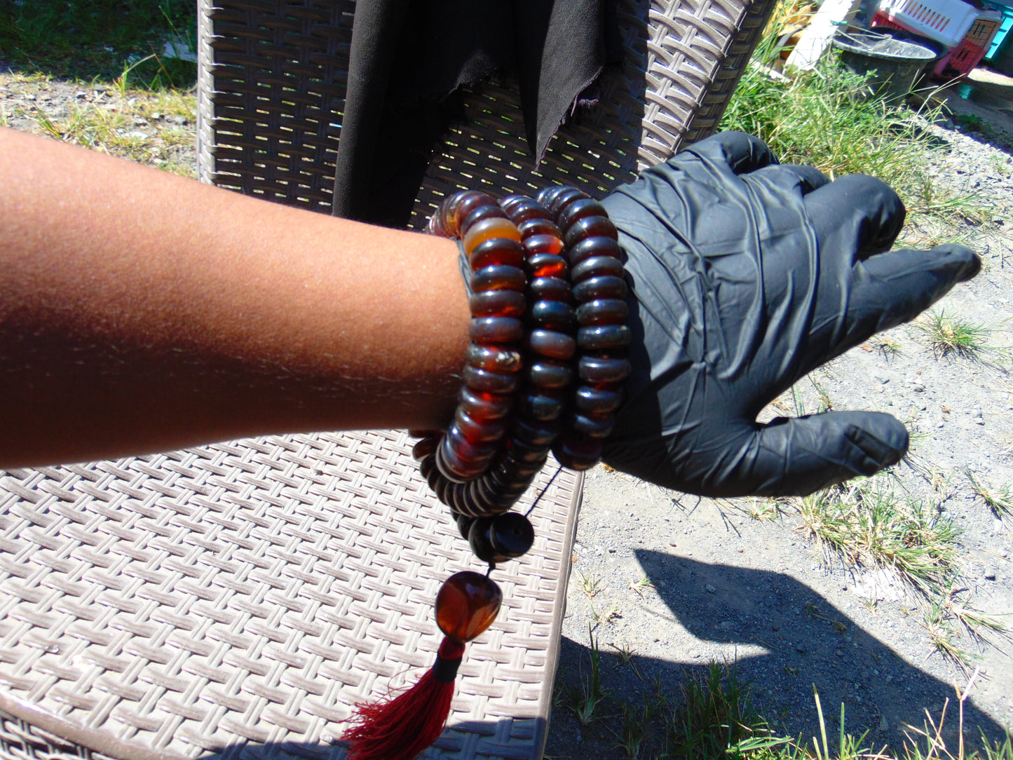 129 gram 108 Beads Rosary Mala Buddha for Yoga and Meditation Indonesian Dark Red Amber for Healing MR6