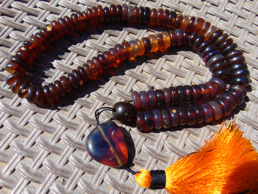 123 gram 108 Beads Rosary Mala Buddha for Yoga and Meditation Indonesian Mix Red Blue Amber for Healing MR5