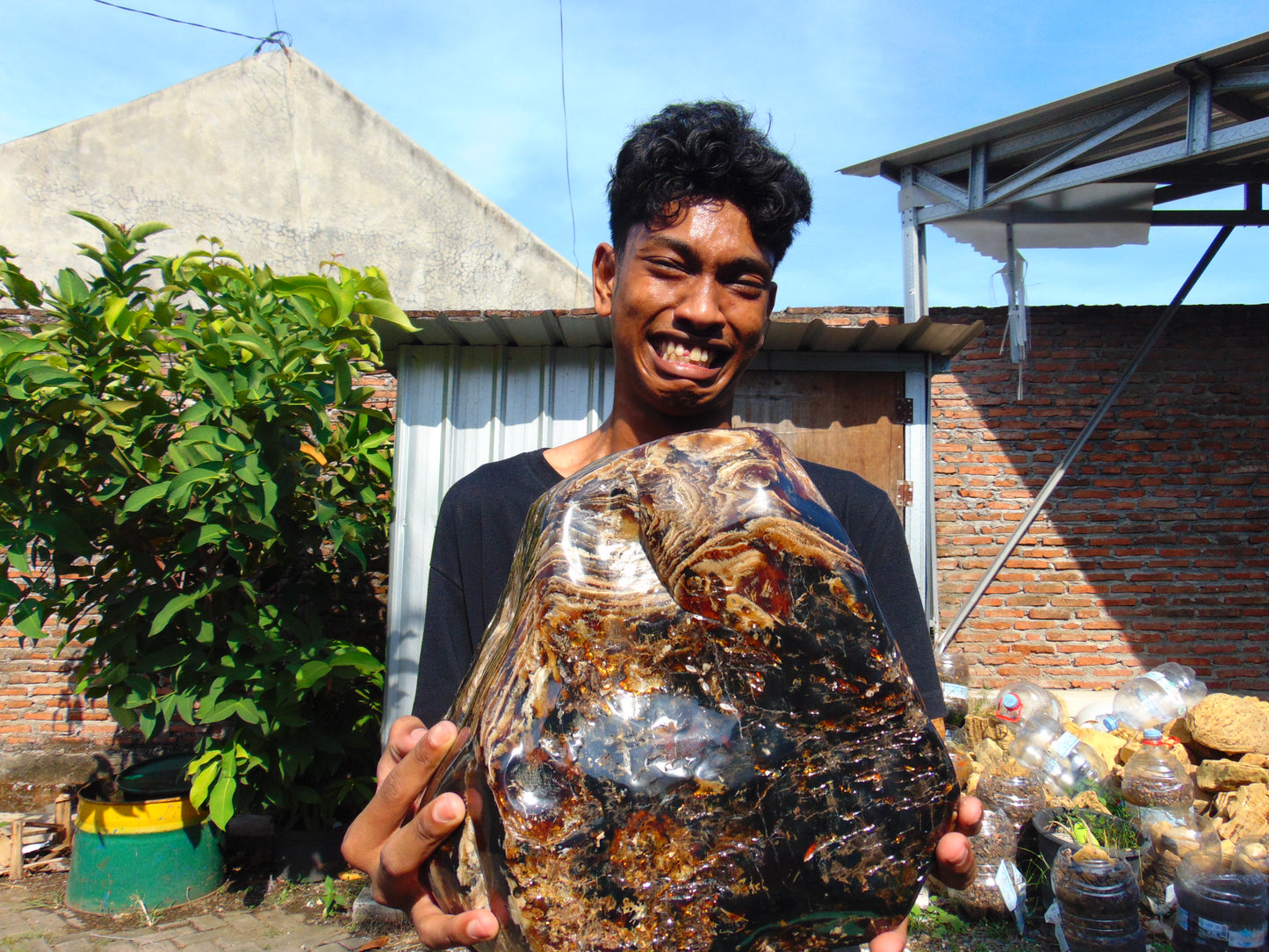 9805 gram full polished 29x27x22 cm Indonesian Zebra Blue Amber for Healing ML58