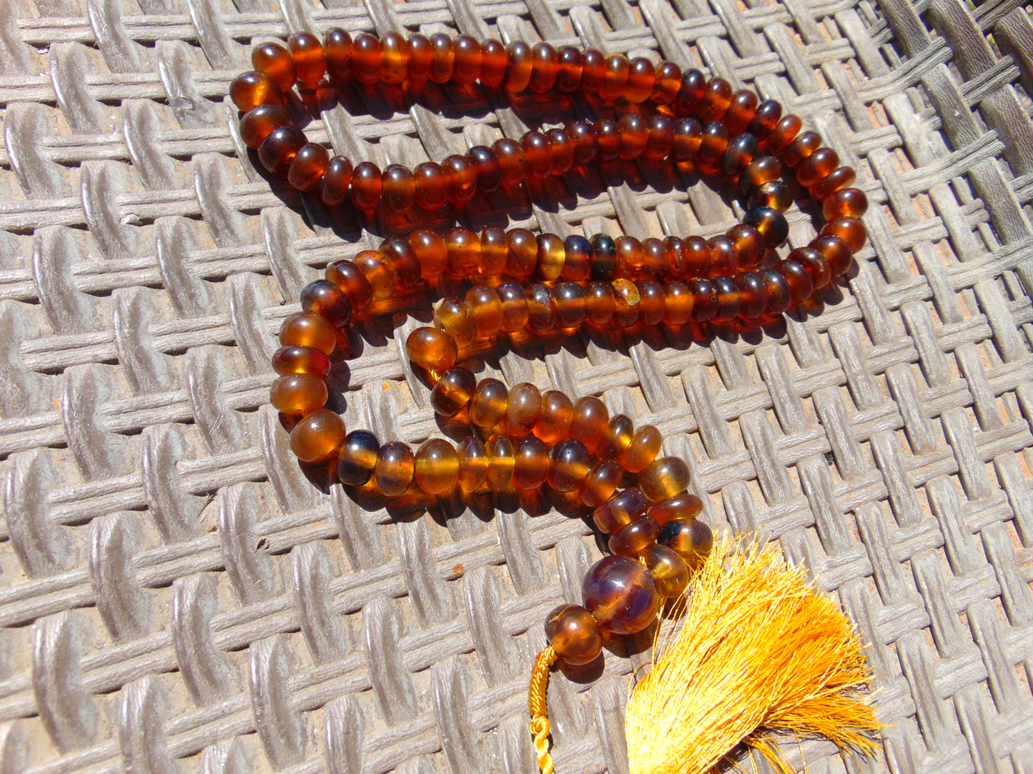 77 gram 108 Beads Rosary Mala Buddha for Yoga and Meditation Indonesian Yellow Blue Amber for Healing MR10