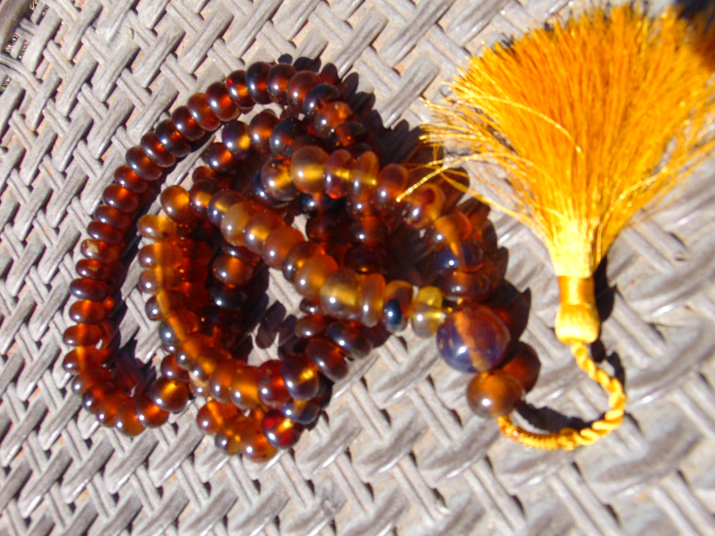 77 gram 108 Beads Rosary Mala Buddha for Yoga and Meditation Indonesian Yellow Blue Amber for Healing MR10