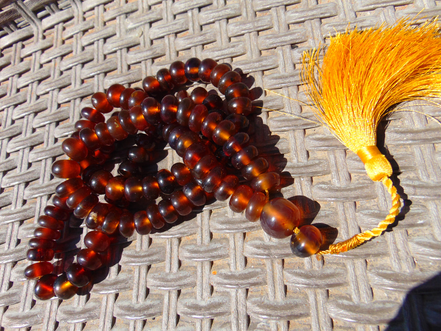 75 gram 108 Beads Rosary Mala Buddha for Yoga and Meditation Indonesian Yellow Red Amber for Healing MR2
