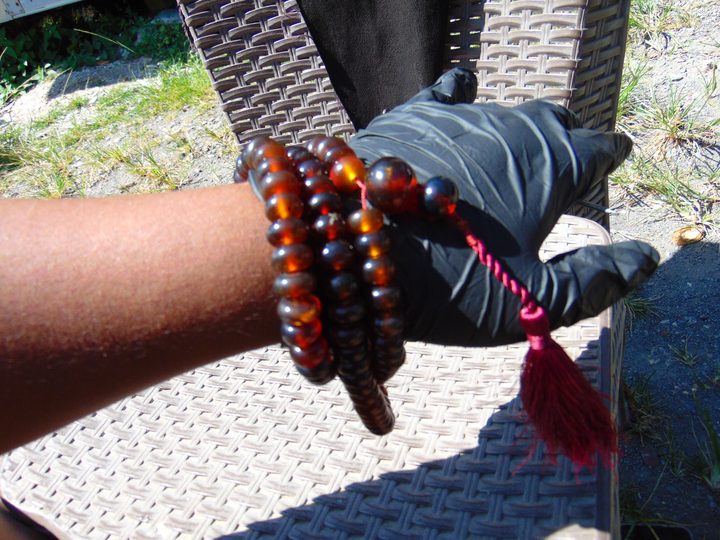 78 gram 108 Beads Rosary Mala Buddha for Yoga and Meditation Indonesian Red Bluish Amber for Healing MR7