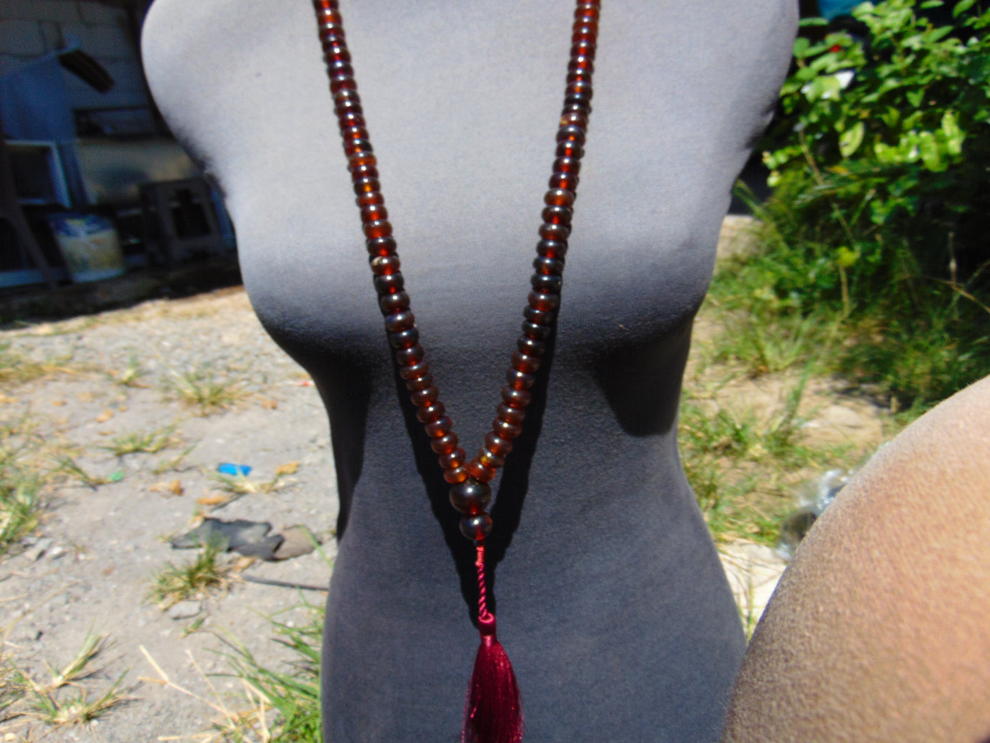 78 gram 108 Beads Rosary Mala Buddha for Yoga and Meditation Indonesian Red Bluish Amber for Healing MR7