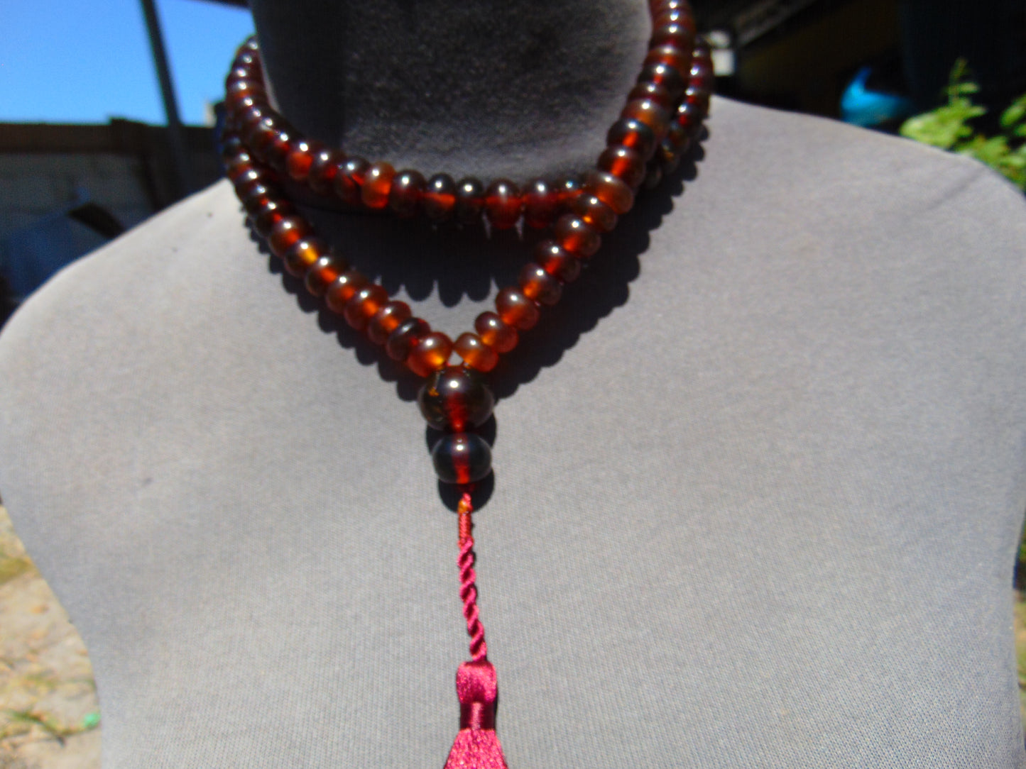 78 gram 108 Beads Rosary Mala Buddha for Yoga and Meditation Indonesian Red Bluish Amber for Healing MR7