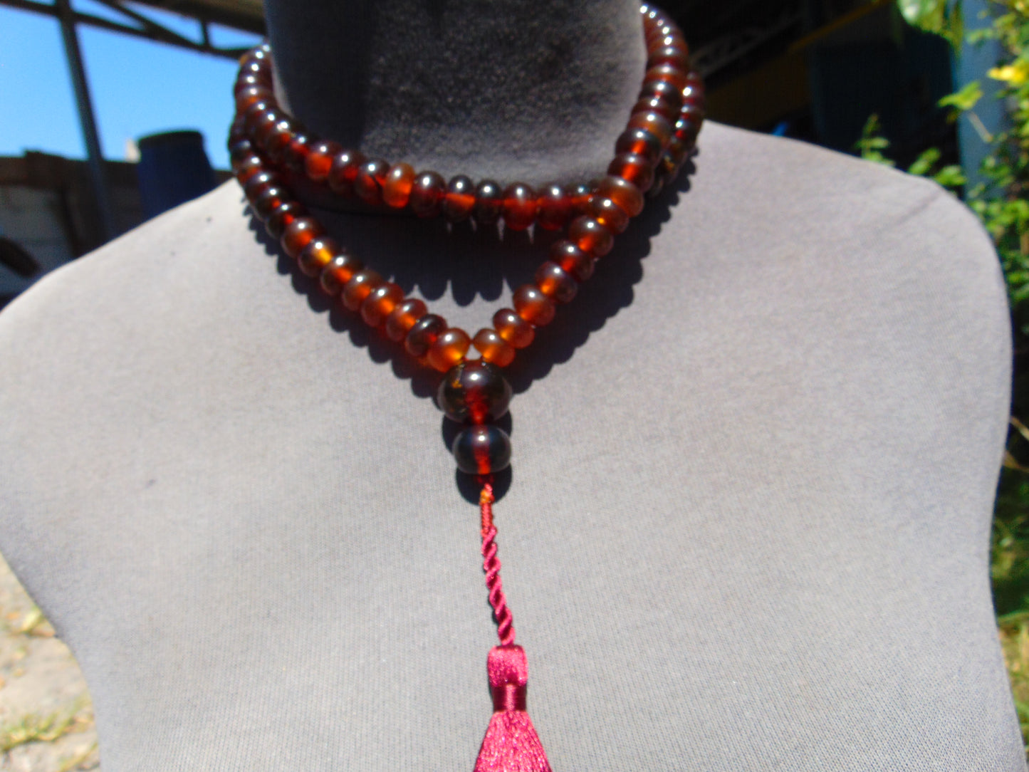 78 gram 108 Beads Rosary Mala Buddha for Yoga and Meditation Indonesian Red Bluish Amber for Healing MR7