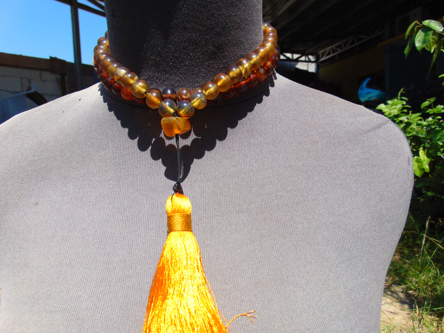 58 gram 81 Rosary Mala Buddha for Yoga and Meditation Indonesian Yellow Blue Amber for Healing BT04