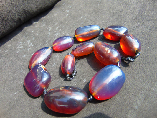 167 gr 11 beads Big Necklace Indonesian blue Amber for Healing FRN14