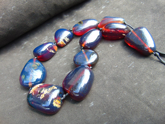 194 gr 11 beads Big Necklace Indonesian blue Amber for Healing FRN9
