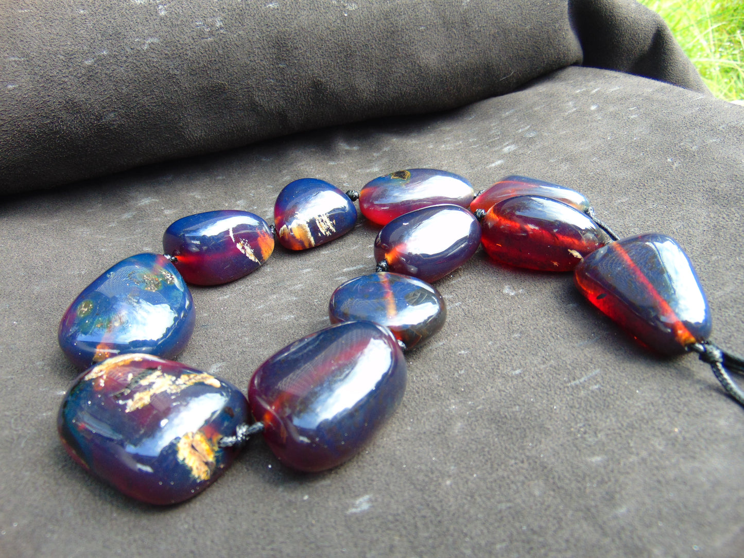 194 gr 11 beads Big Necklace Indonesian blue Amber for Healing FRN9