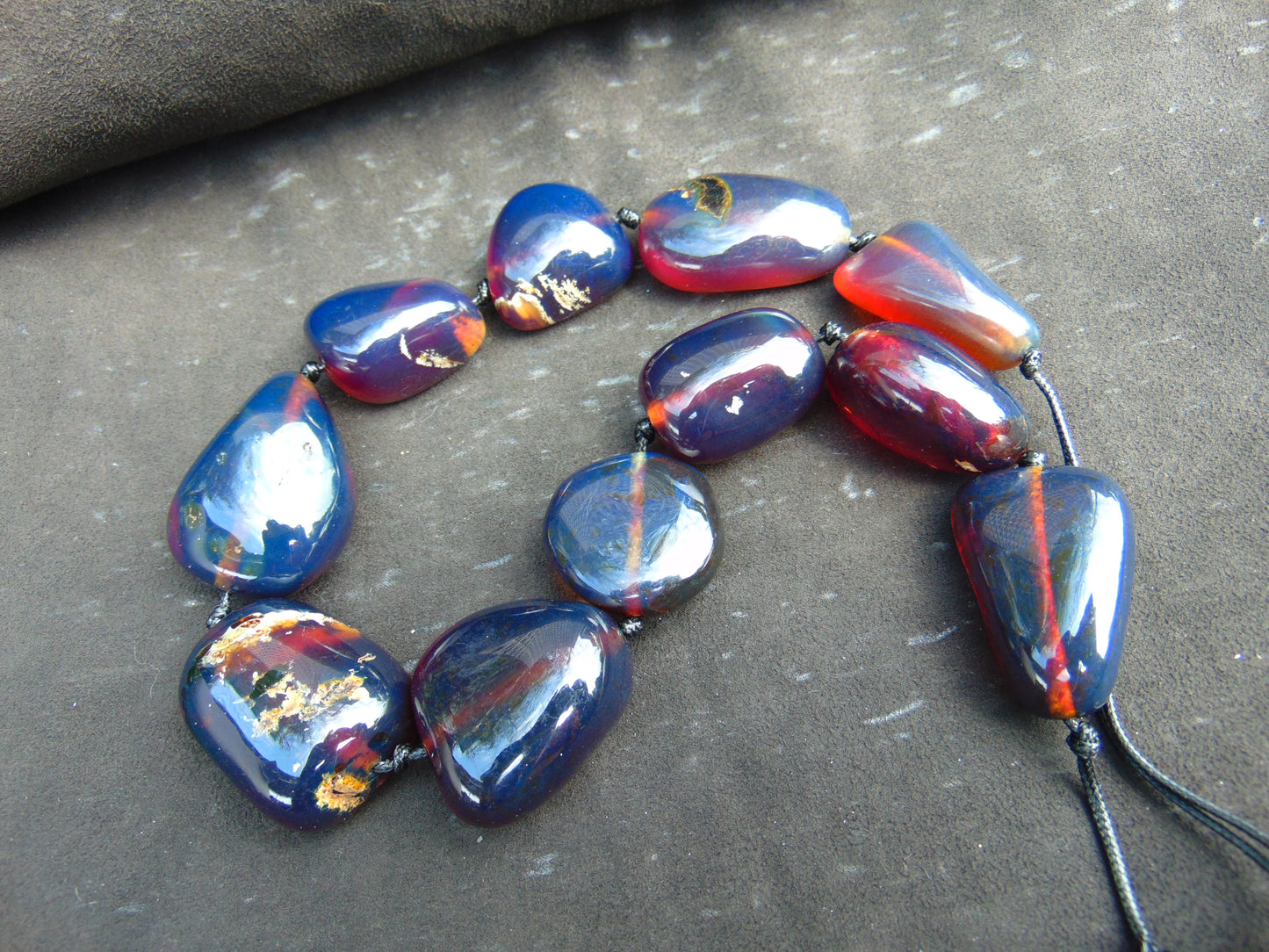 194 gr 11 beads Big Necklace Indonesian blue Amber for Healing FRN9