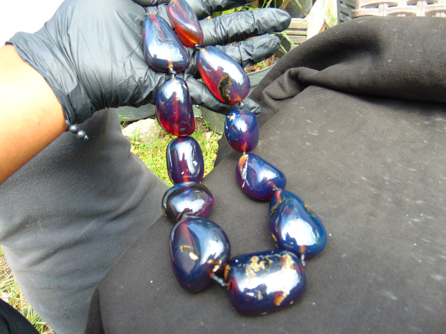194 gr 11 beads Big Necklace Indonesian blue Amber for Healing FRN9