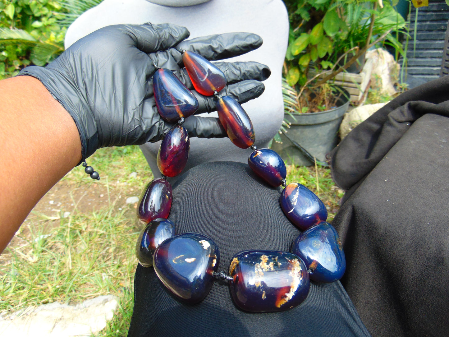 194 gr 11 beads Big Necklace Indonesian blue Amber for Healing FRN9