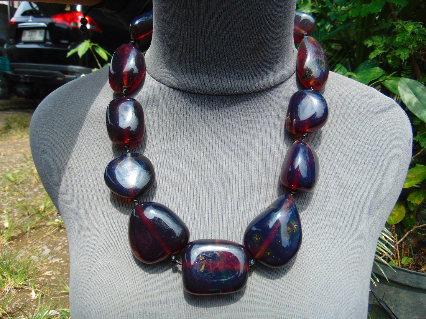 194 gr 11 beads Big Necklace Indonesian blue Amber for Healing FRN9