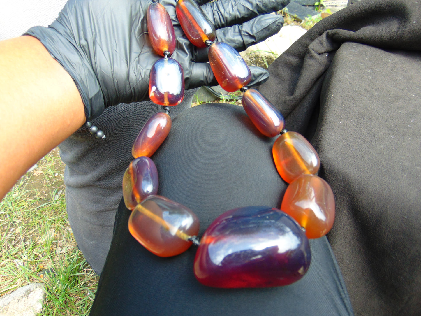 172 gr 11 beads Big Necklace Indonesian blue Amber for Healing FRN33
