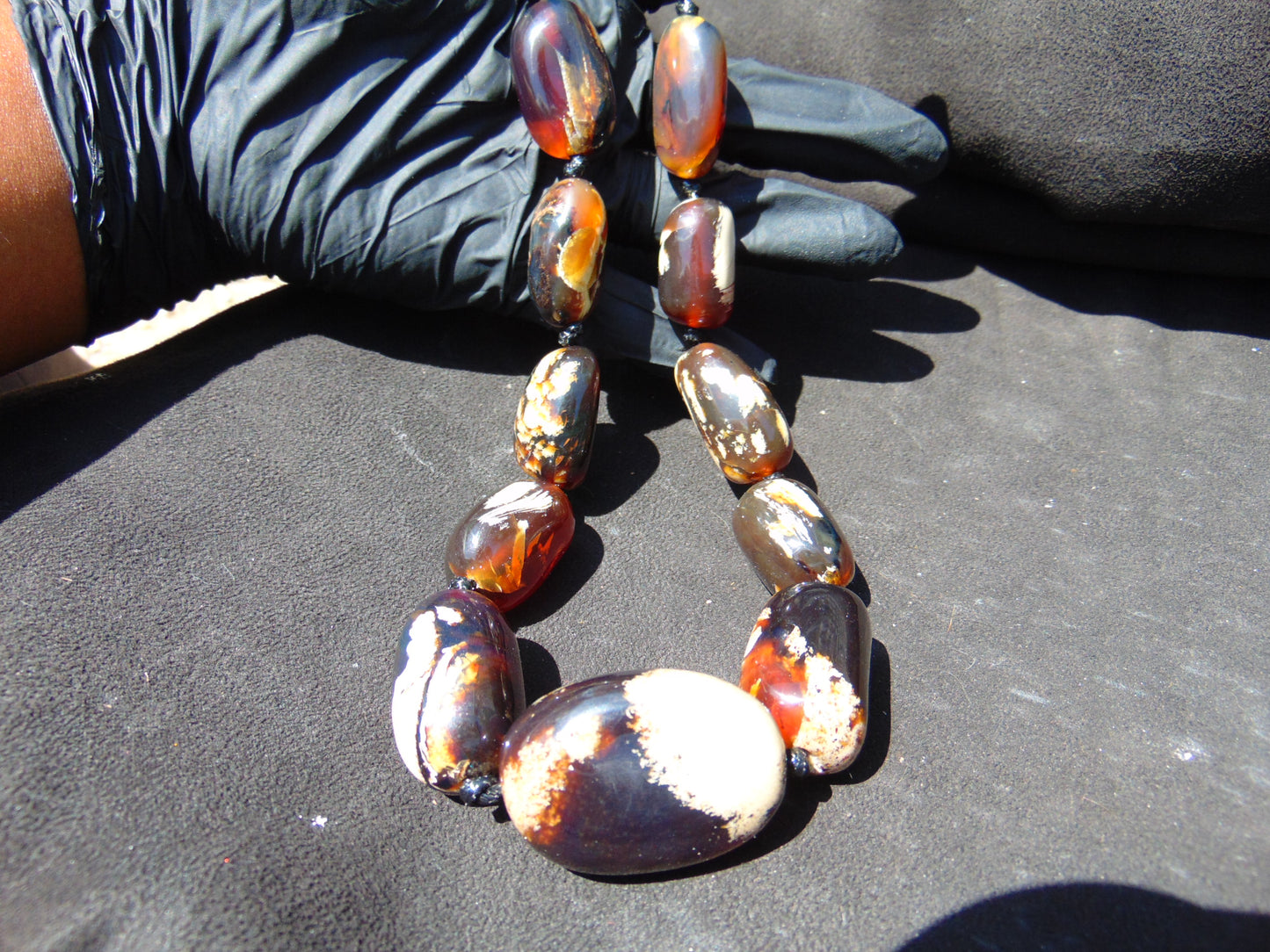 88 gram Small Beads Combination Necklace Indonesian Red White Amber for Healing NE41