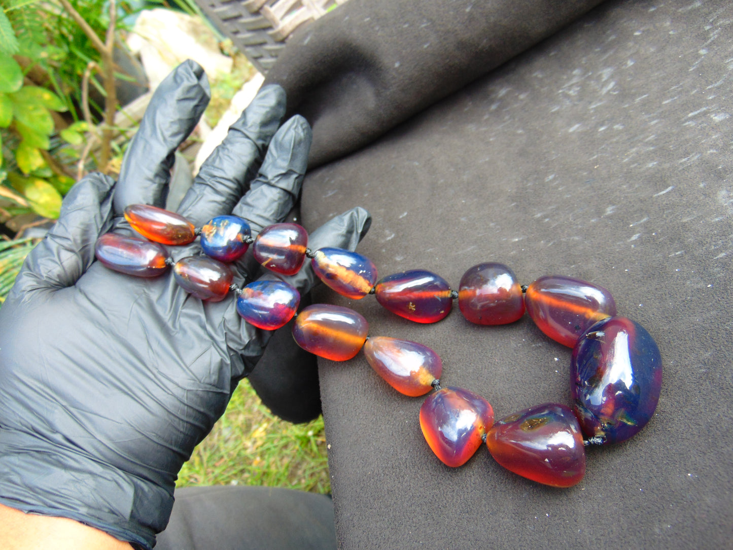 112 gr 15 beads Big Necklace Indonesian blue Amber for Healing FRN32