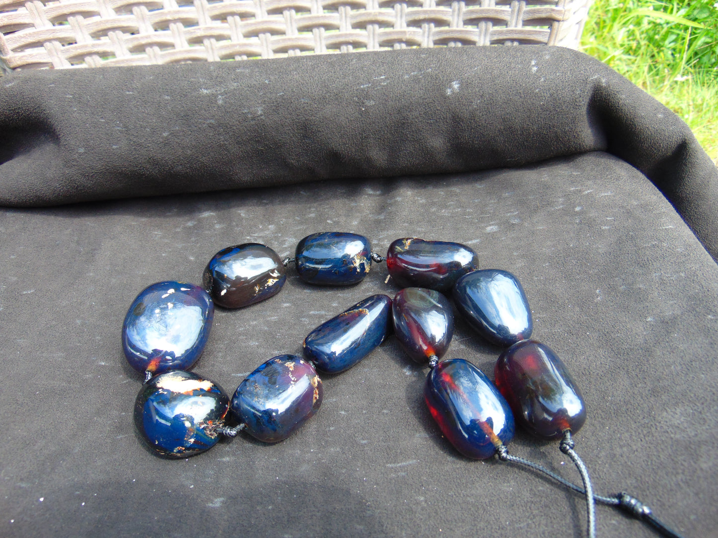 221 gr 11 beads Big Necklace Indonesian blue Amber for Healing FRN11