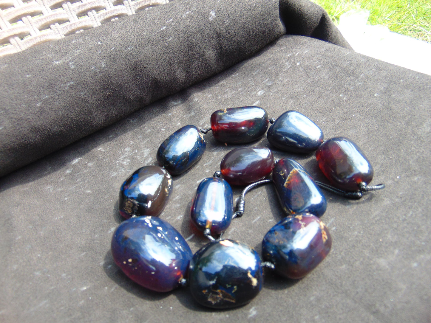221 gr 11 beads Big Necklace Indonesian blue Amber for Healing FRN11