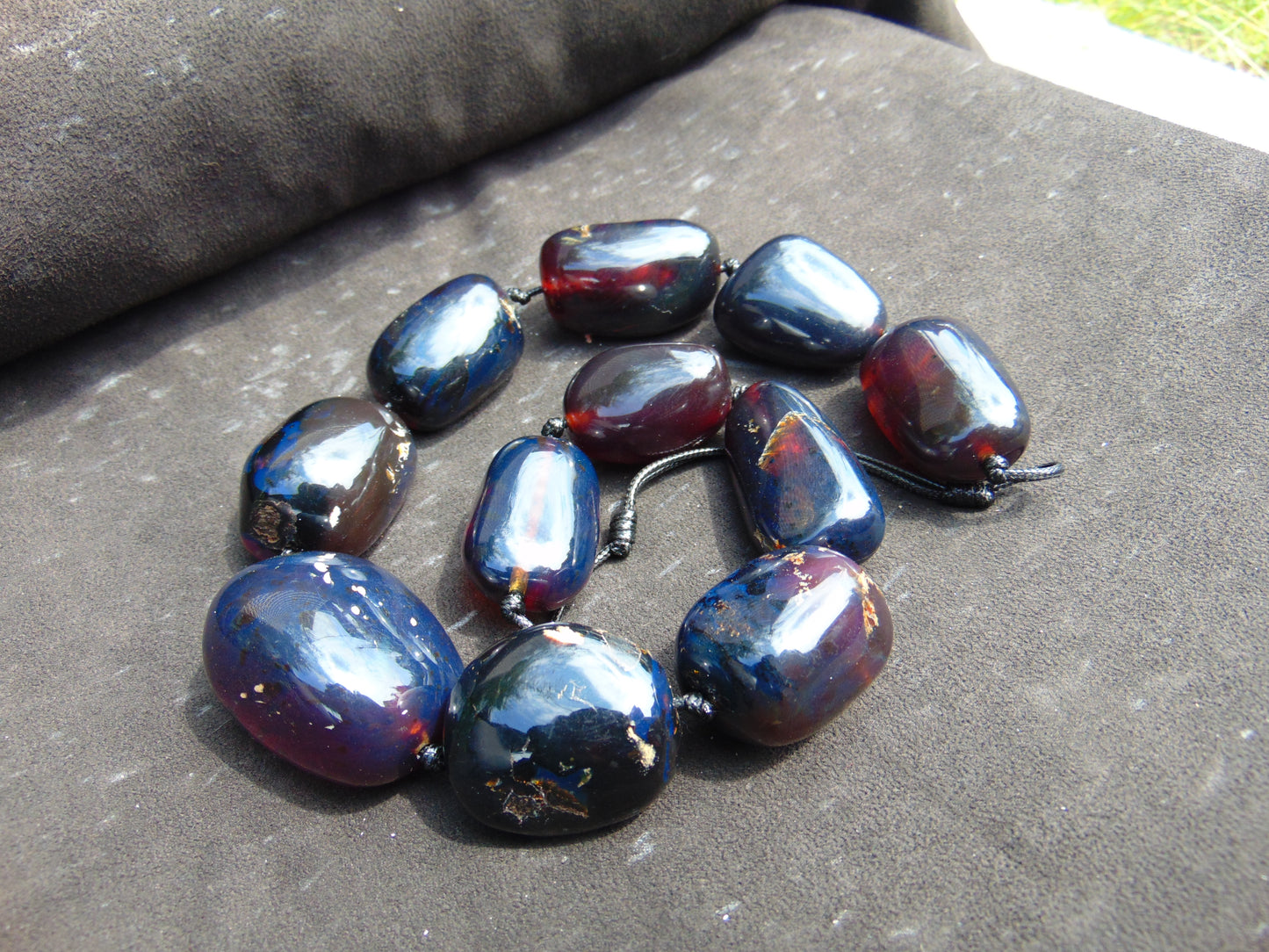 221 gr 11 beads Big Necklace Indonesian blue Amber for Healing FRN11