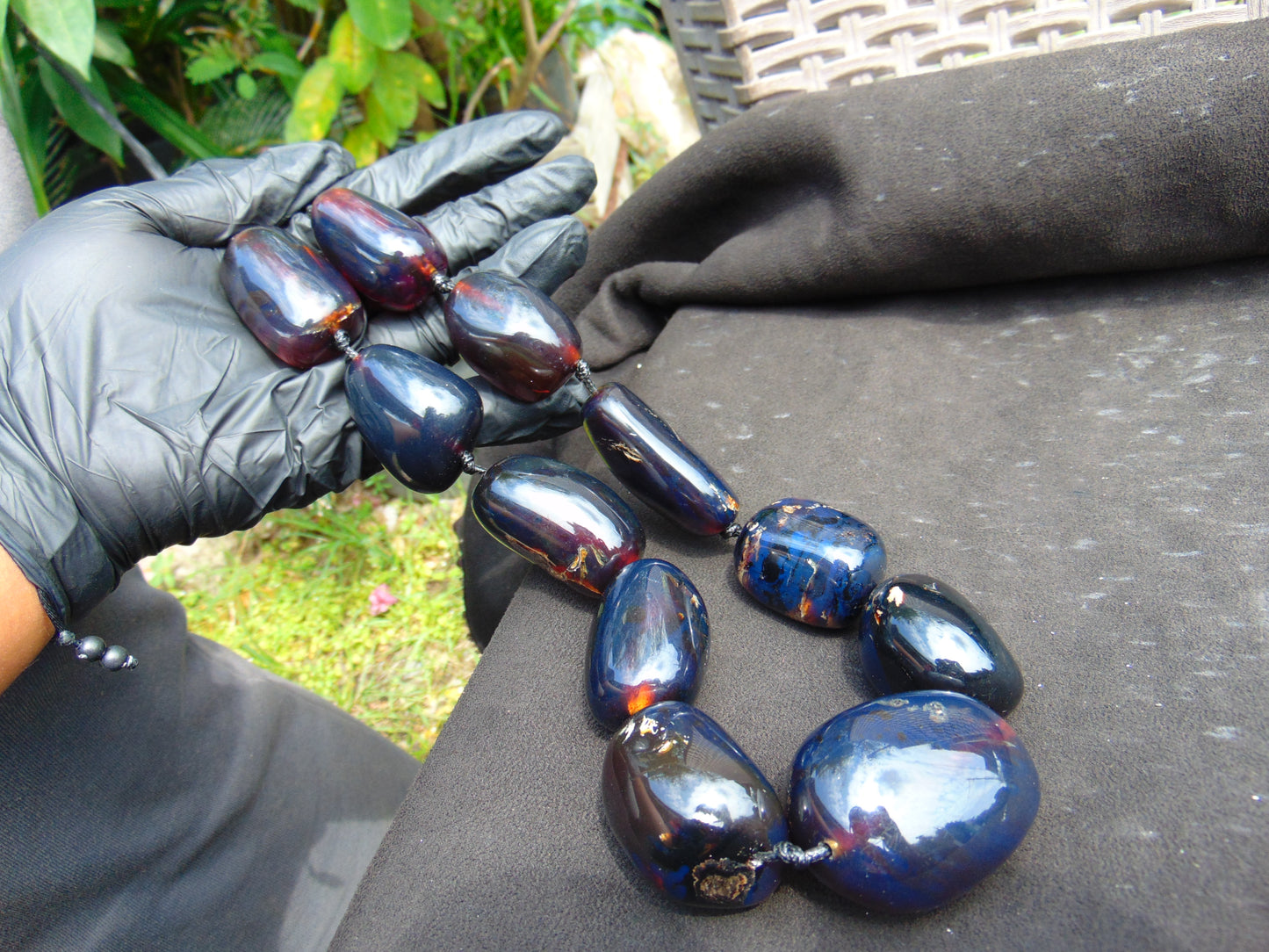 221 gr 11 beads Big Necklace Indonesian blue Amber for Healing FRN11