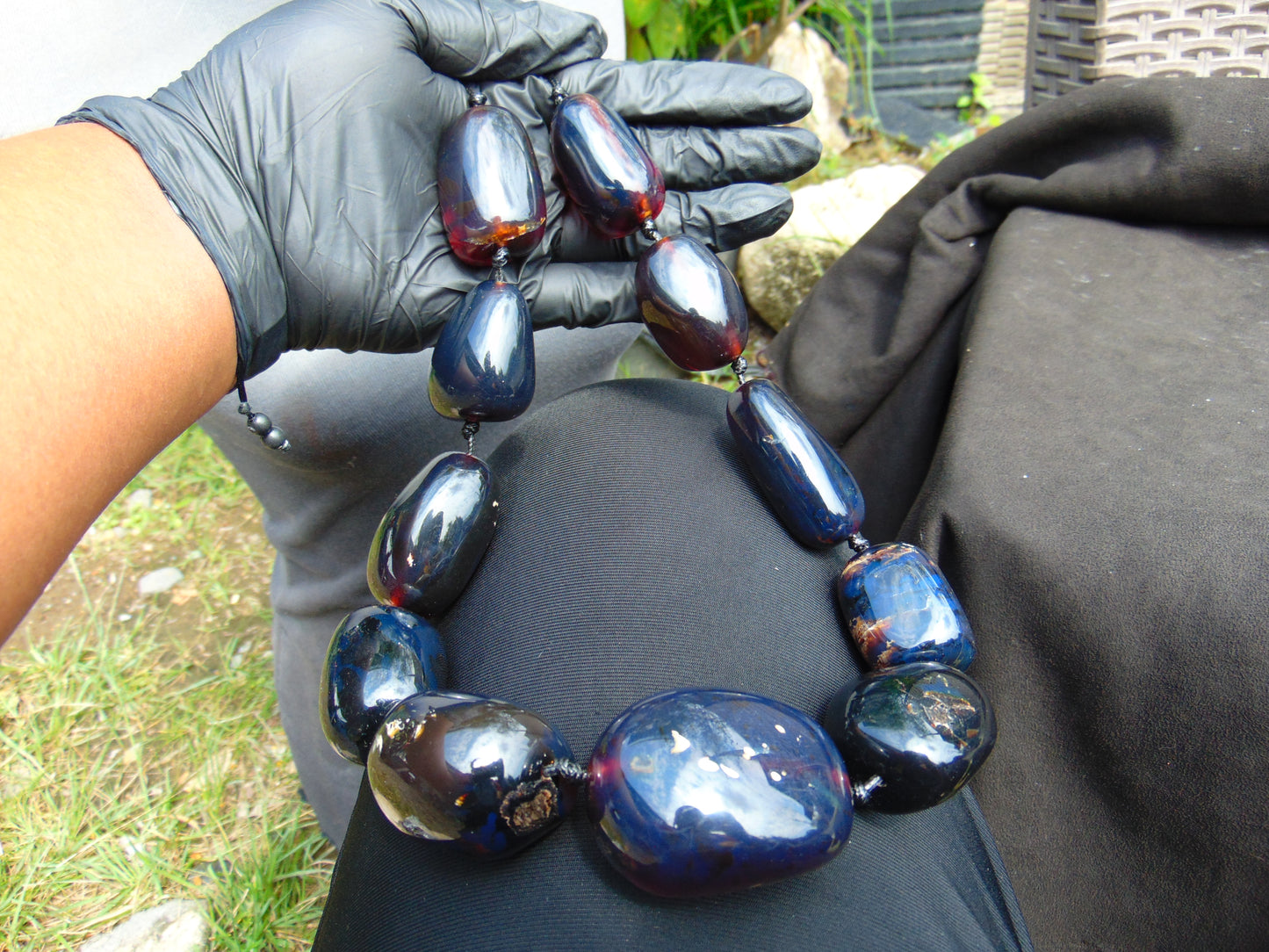 221 gr 11 beads Big Necklace Indonesian blue Amber for Healing FRN11