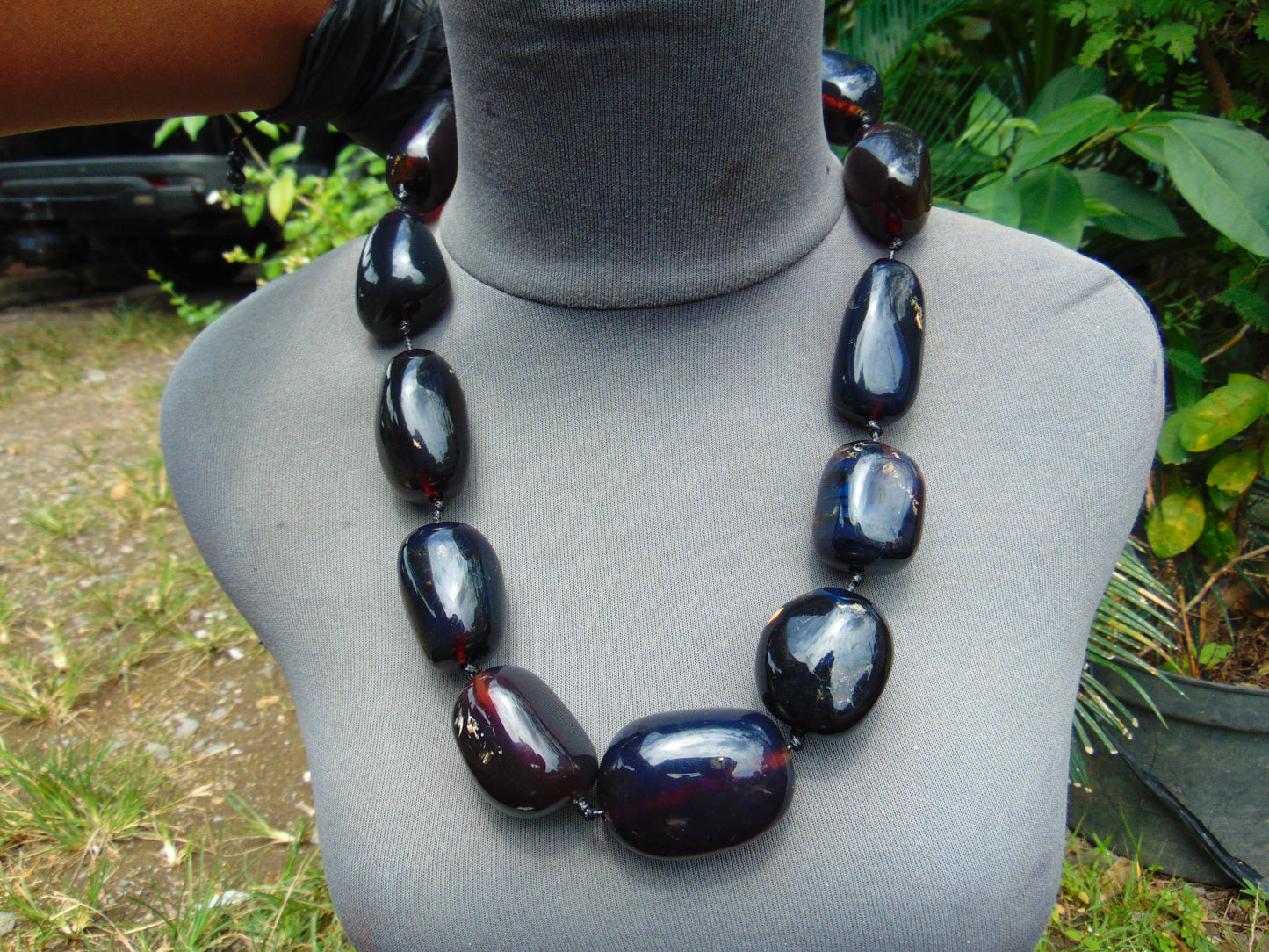 221 gr 11 beads Big Necklace Indonesian blue Amber for Healing FRN11