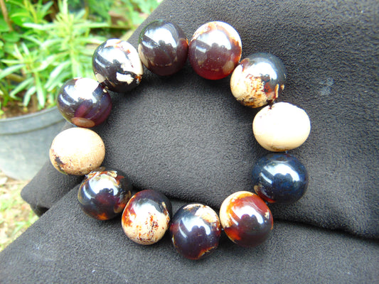 56 gram 12 Beads Mala Bracelet Indonesian Blue White Amber 20 mm for Healing G20B18