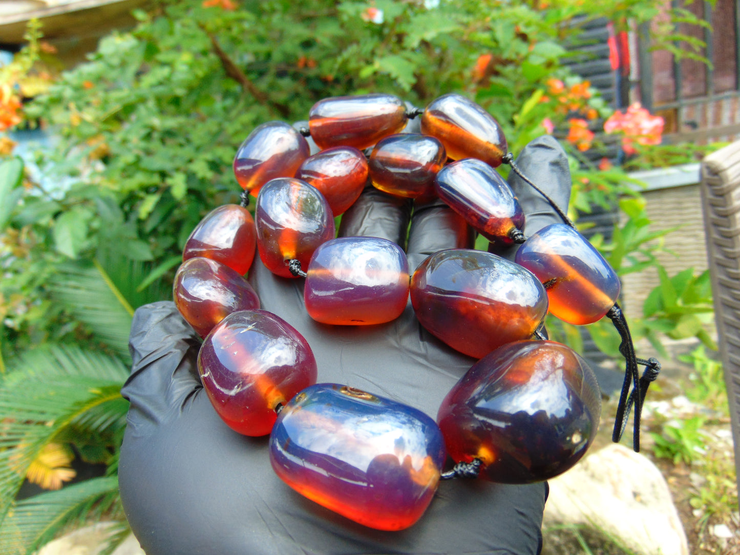 120 gr 15 beads Big Necklace Indonesian blue Amber for Healing FRN31