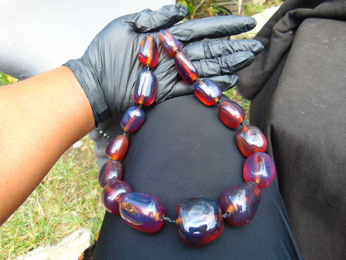 120 gr 15 beads Big Necklace Indonesian blue Amber for Healing FRN31