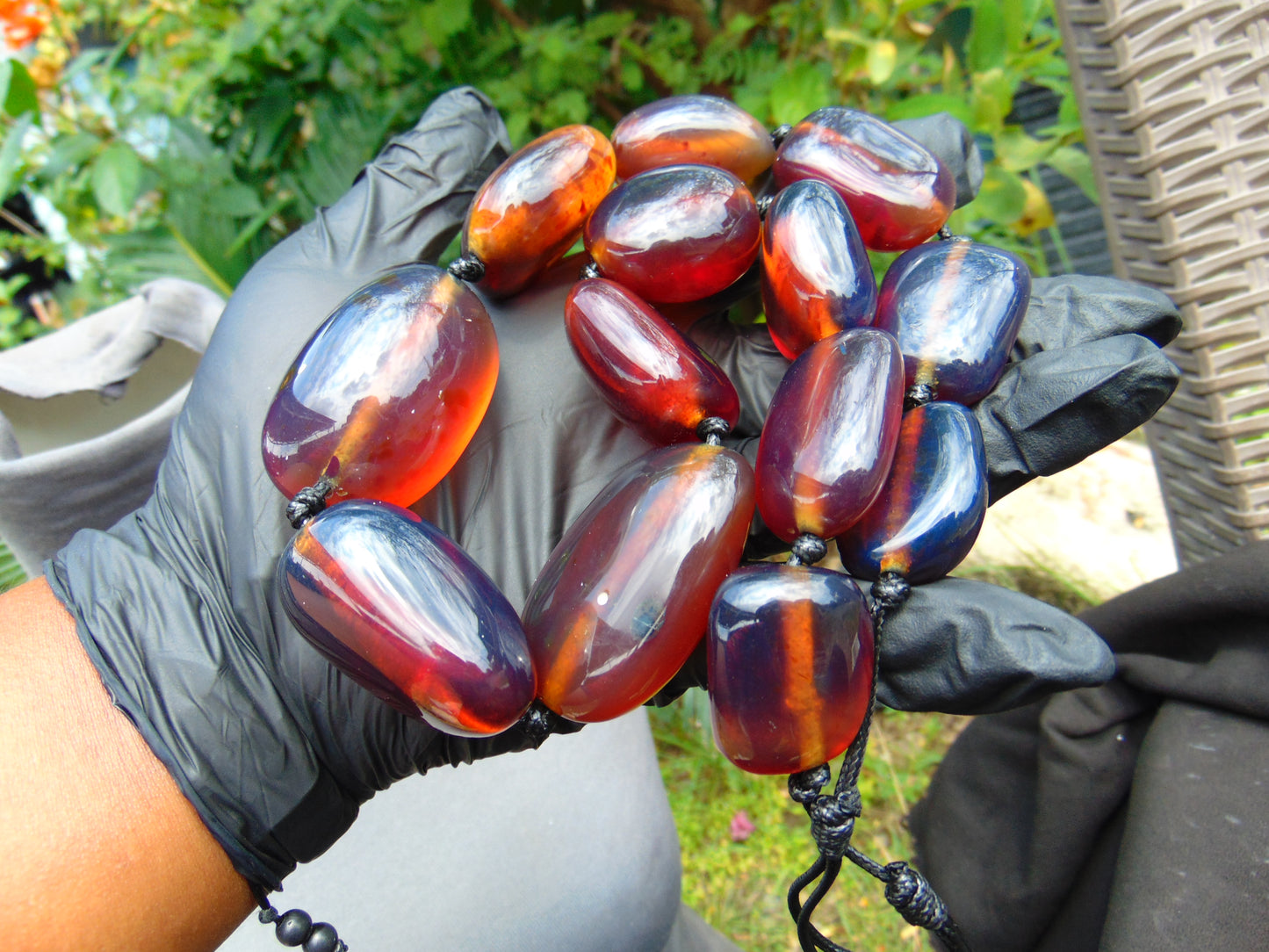 137 gr 13 beads Big Necklace Indonesian blue Amber for Healing FRN30